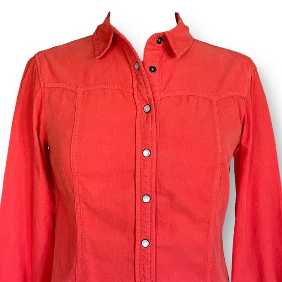 Holding Horses Womens Coral Pearl Snap Shirt Sz 0 Western Corduroy Anthropologie - Picture 5 of 8
